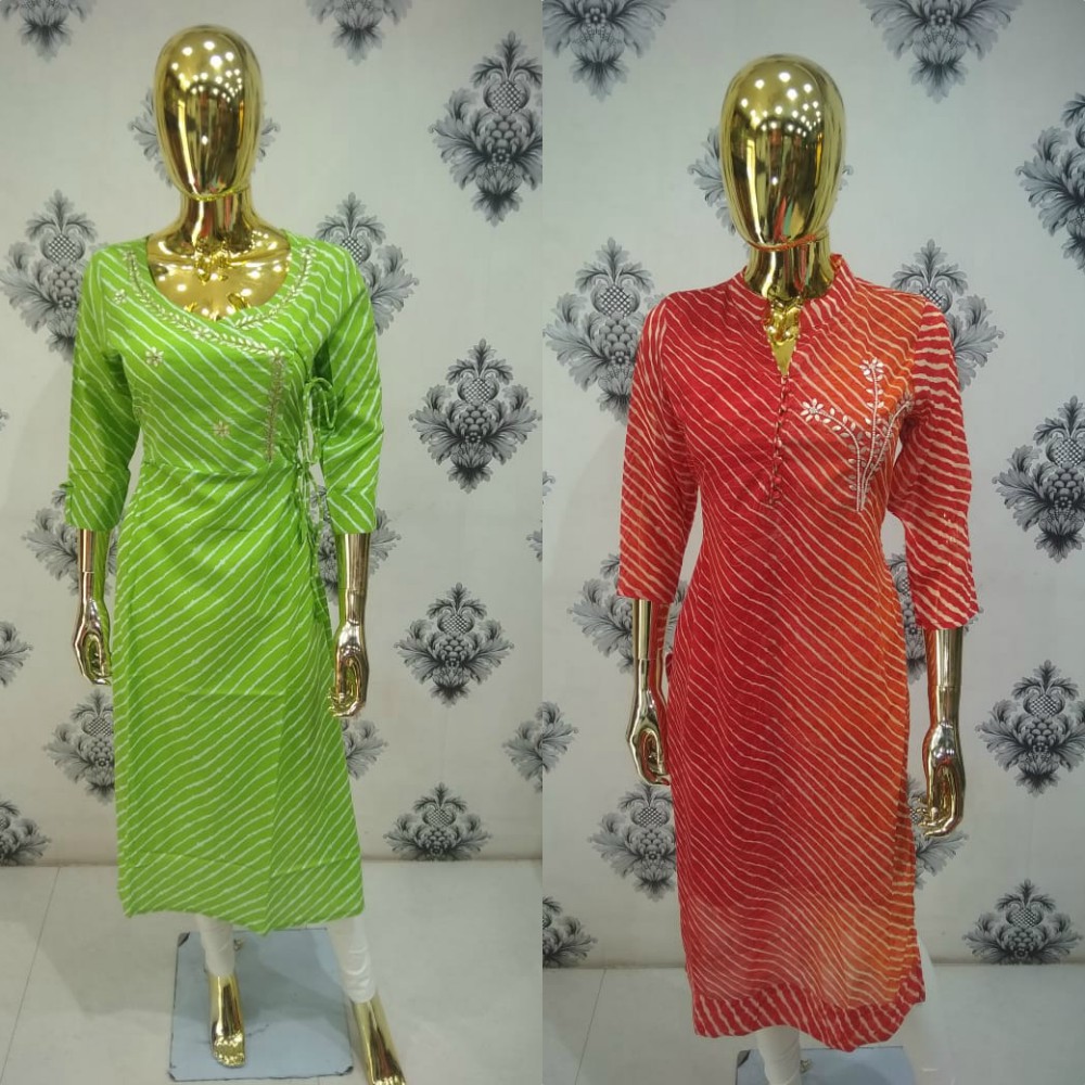 Indian Women Cotton Pink & White Leheriya Print Straight Kurta Kurti  Top Tunic | eBay